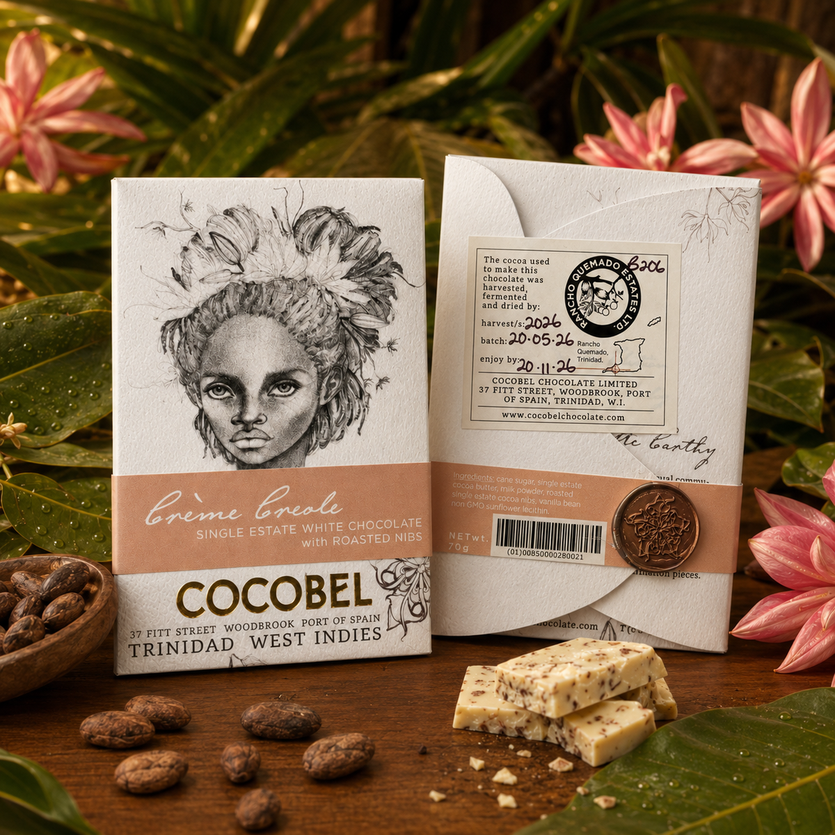Crème Creole White Chocolate with Roasted Cocoa Nibs | Single-Estate Trinidad Chocolate