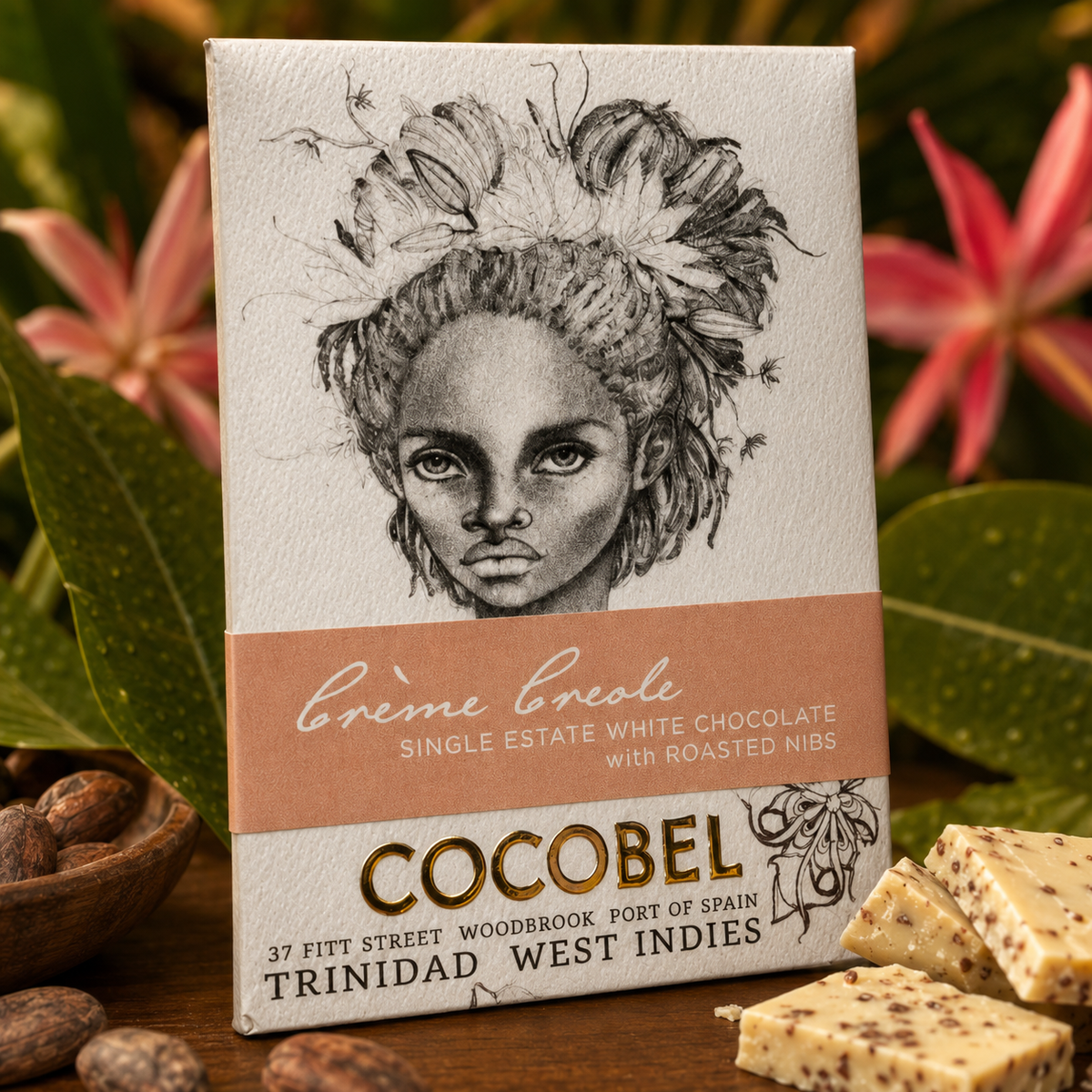 Crème Creole White Chocolate with Roasted Cocoa Nibs | Single-Estate Trinidad Chocolate