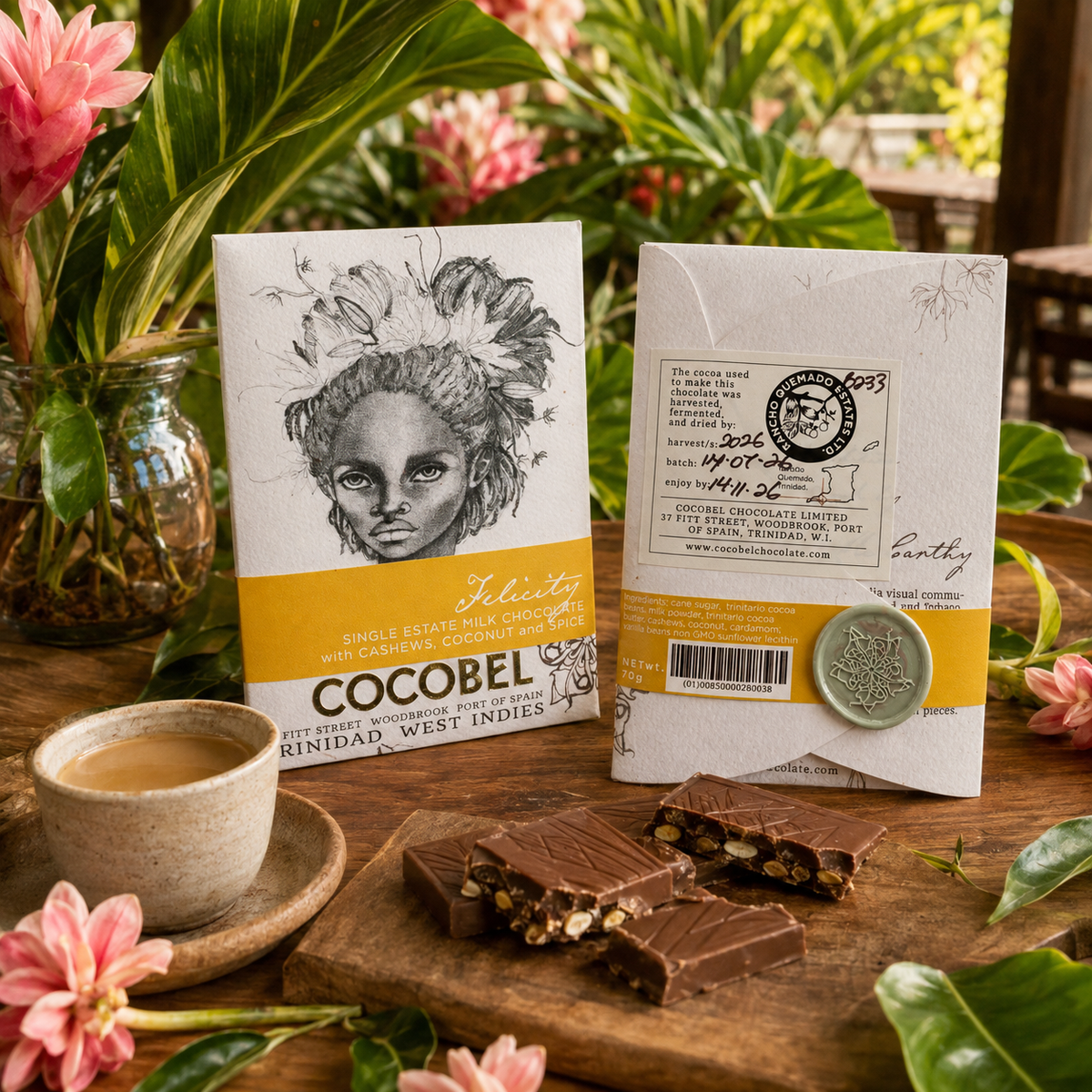 Felicity Spiced Milk Chocolate with Cashew, Coconut & Cardamom | Award-Winning Trinidad Chocolate