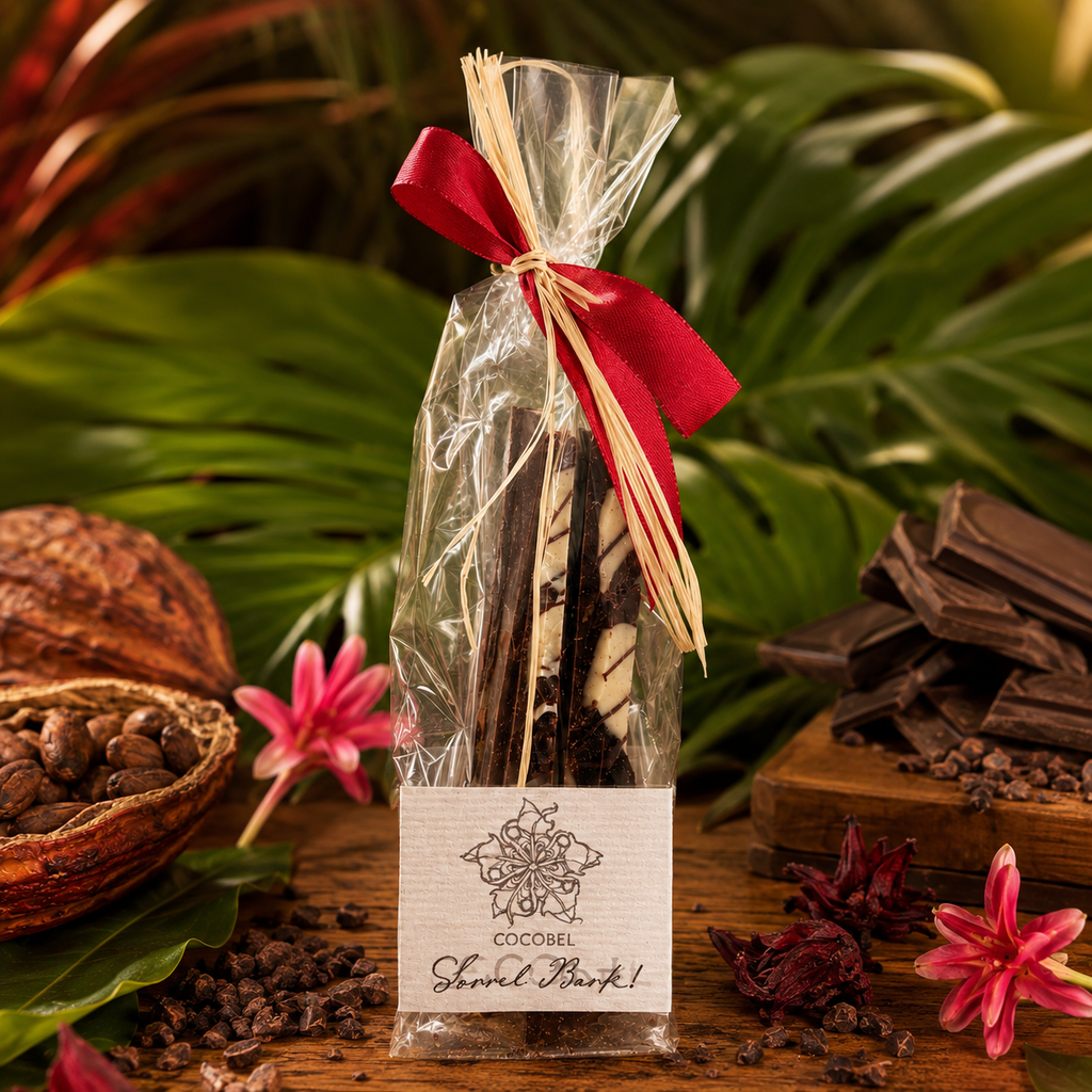 Sorrel Swirl Chocolate Bark | Spiced White & 65% Dark Chocolate with Candied Sorrel | Trinidad Artisan Chocolate