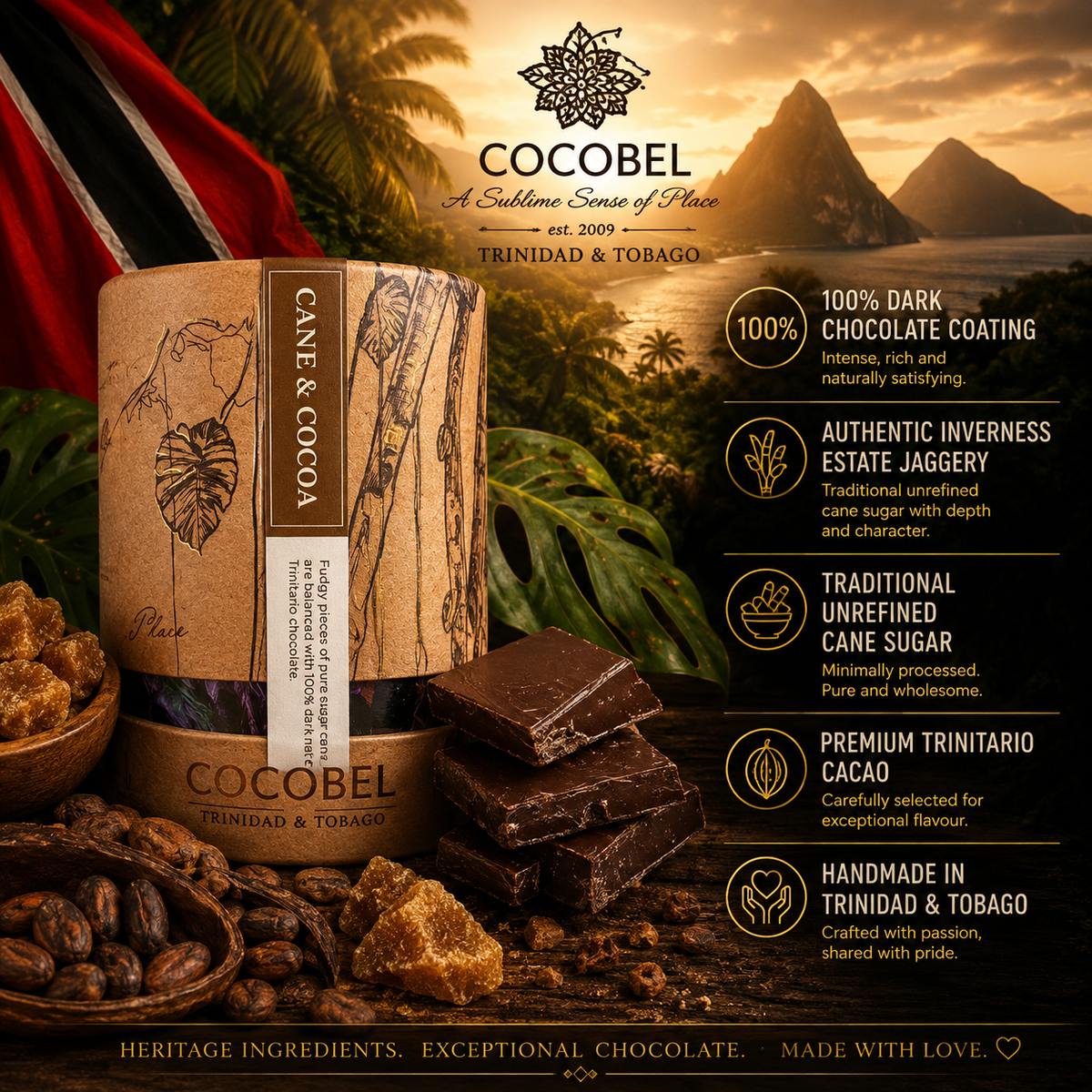 Cane & Cocoa Dragées | 100% Dark Chocolate Coated Jaggery | Artisan Trinidad Chocolate
