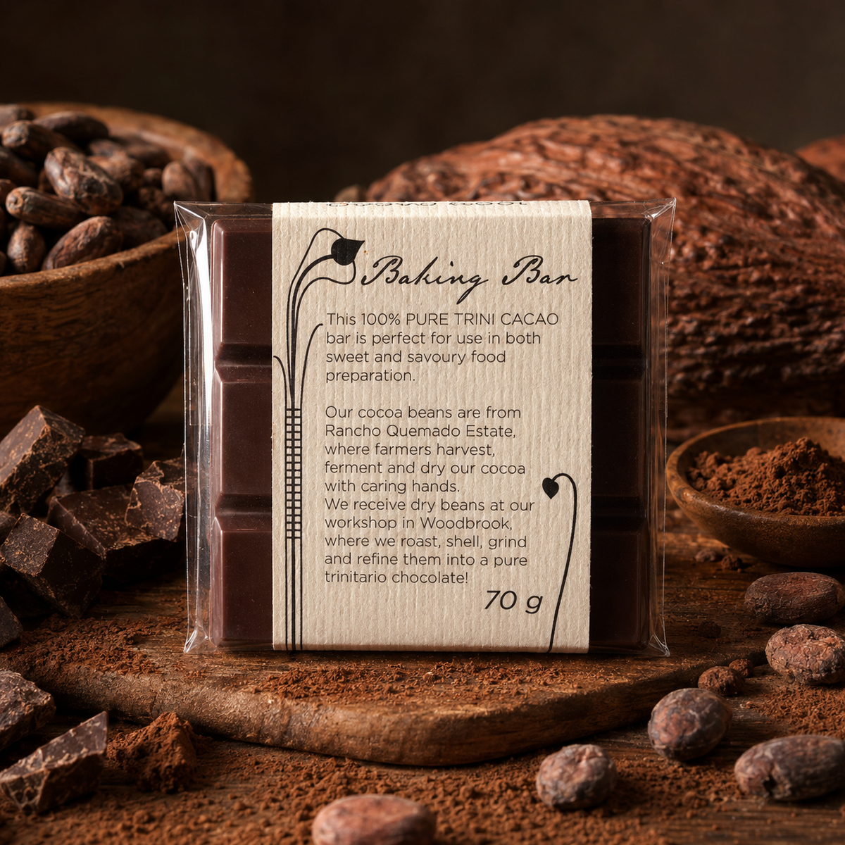 100% Baking Chocolate Bar | Unsweetened Pure Cocoa | Artisan Baking Chocolate from Trinidad & Tobago