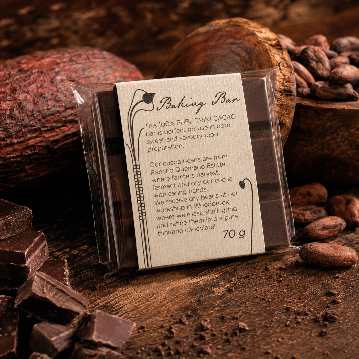 100% Baking Chocolate Bar | Unsweetened Pure Cocoa | Artisan Baking Chocolate from Trinidad & Tobago