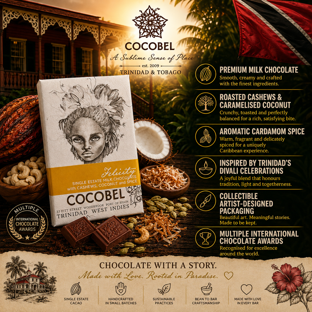 Felicity Spiced Milk Chocolate with Cashew, Coconut & Cardamom | Award-Winning Trinidad Chocolate