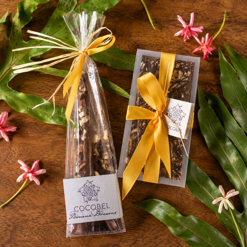 Banana Dreams Chocolate Bark | Dried Gros Michel Banana, Cashew & Milk Chocolate | Trinidad Artisan Chocolate