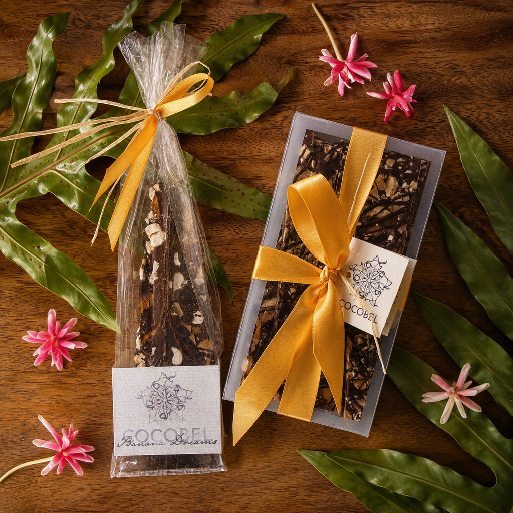 Banana Dreams Chocolate Bark | Dried Gros Michel Banana, Cashew & Milk Chocolate | Trinidad Artisan Chocolate