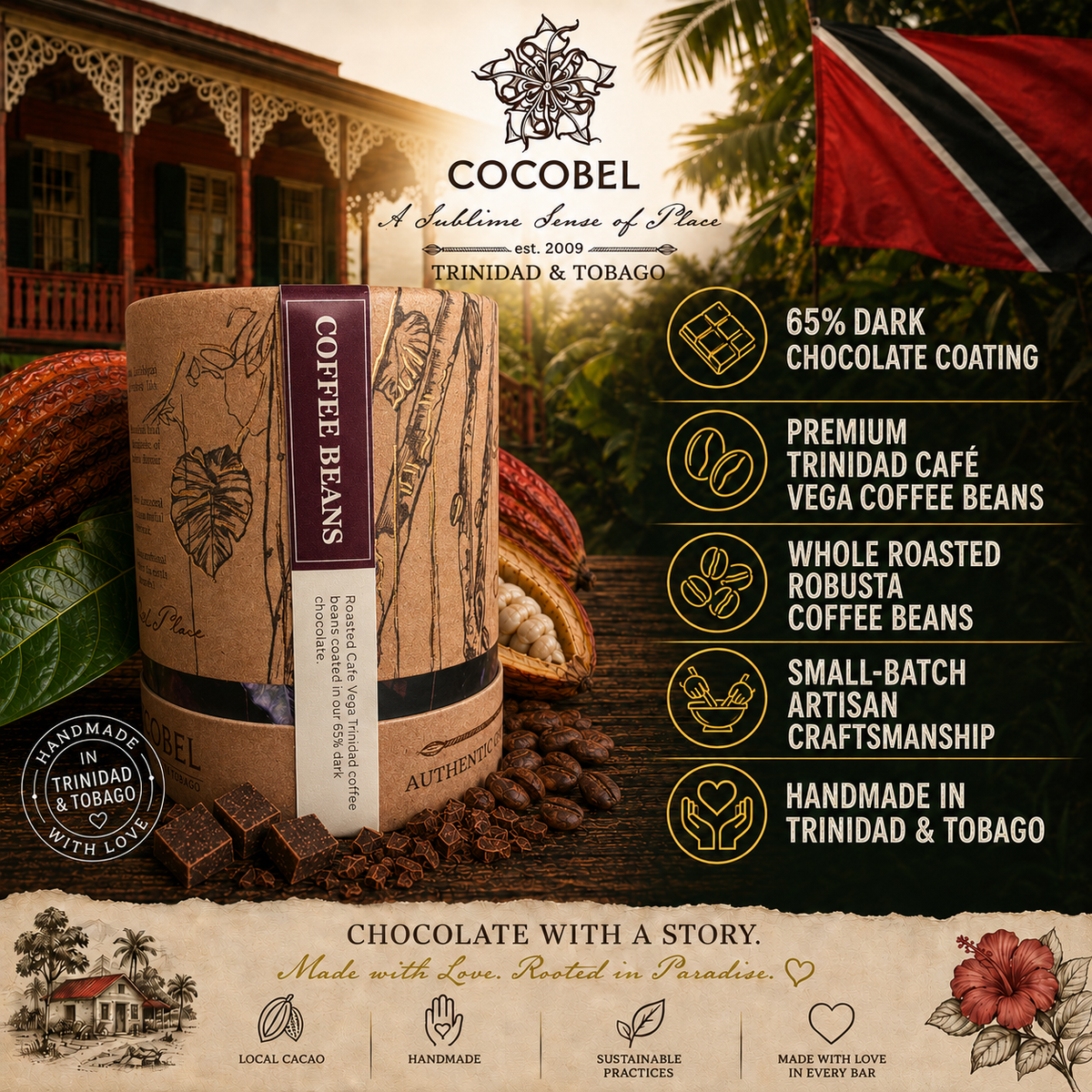 Coffee Bean Dragées | Trinidad Coffee Beans Coated in 65% Dark Chocolate | Artisan Chocolate